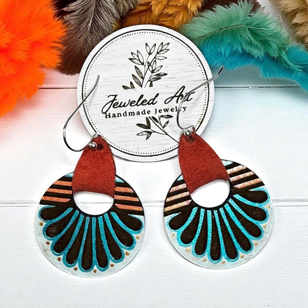 Hand-Painted Showgirl Inspired Deco Fan Burst Wood Earrings